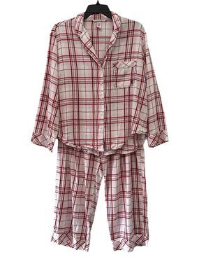 Victoria’s Secret Flannel Pajamas Peppermint Plaid Pink Red Large 2pc Pant Set